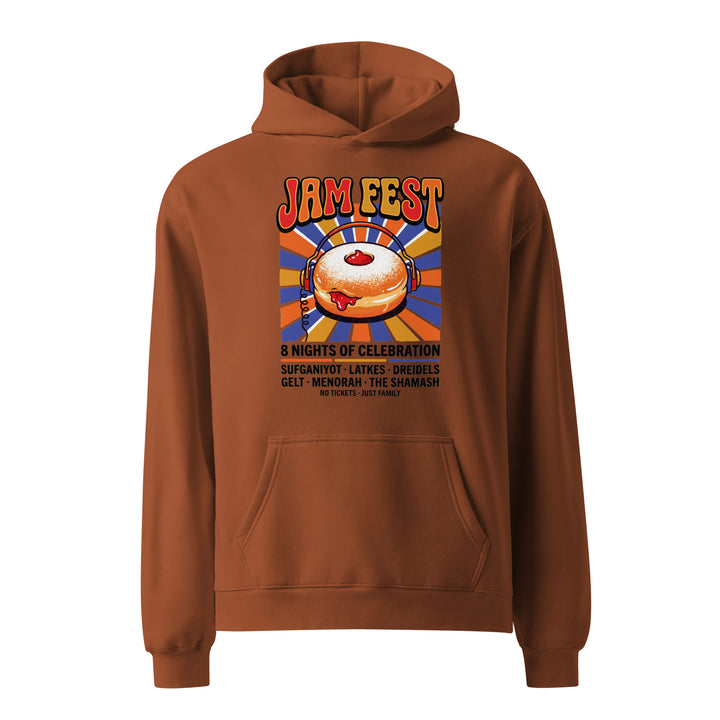 Jam Fest 8 Nights Jewish pride hoodie in Clay - detail view
