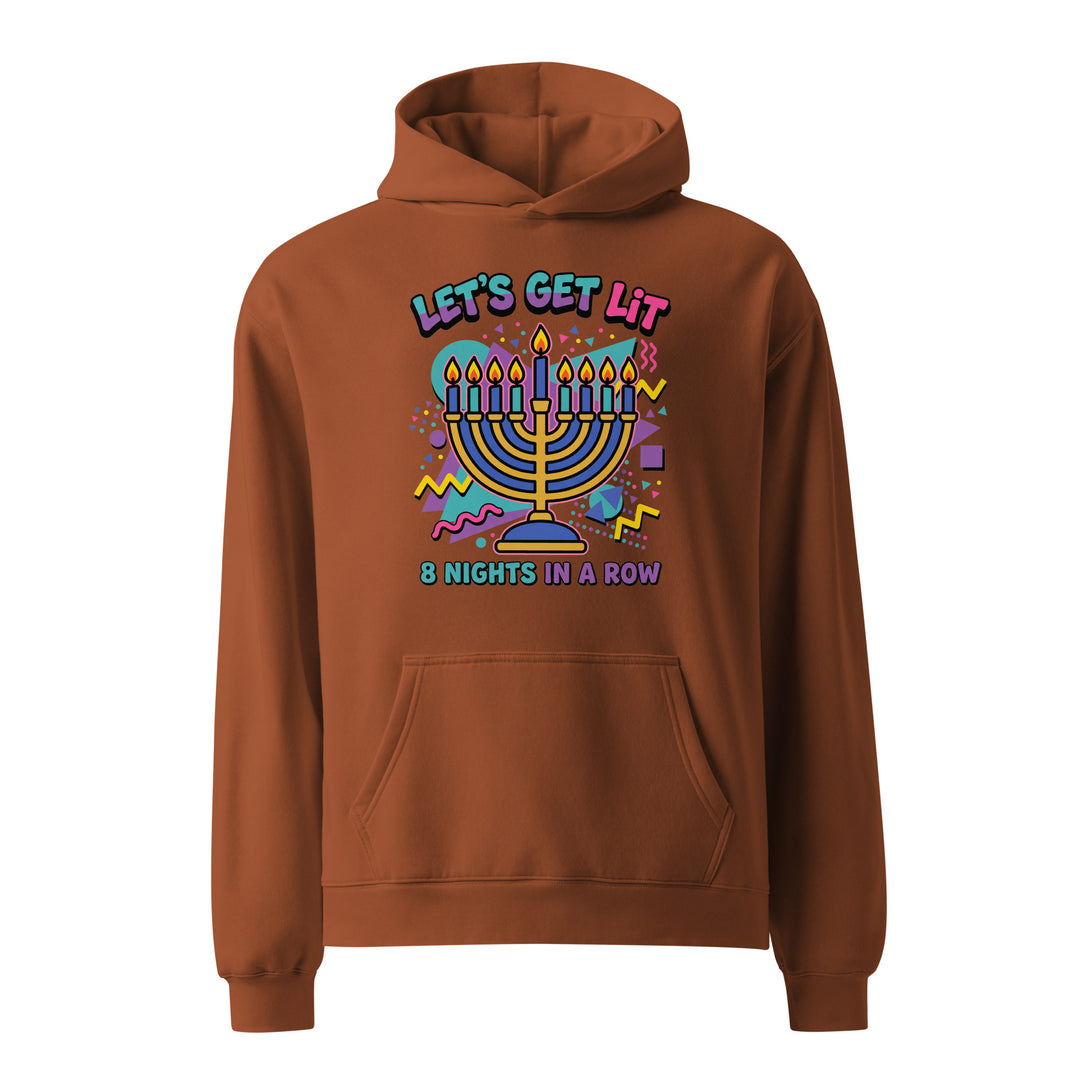 Lets Get Lit 90s Jewish pride hoodie in Clay - flat lay