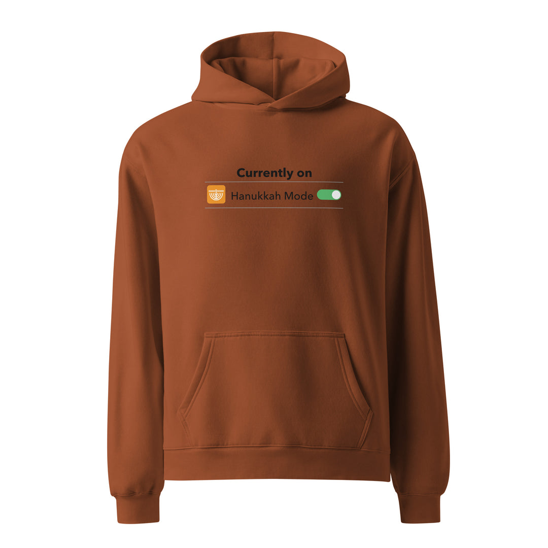 Hanukkah Mode Jewish pride hoodie in Clay - close-up