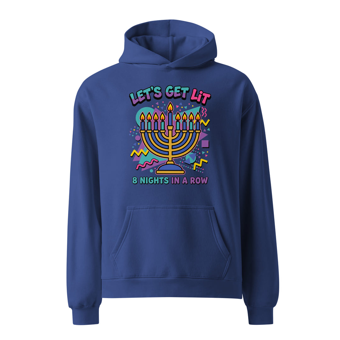 Lets Get Lit 90s Jewish pride hoodie in Cobalt - detail view