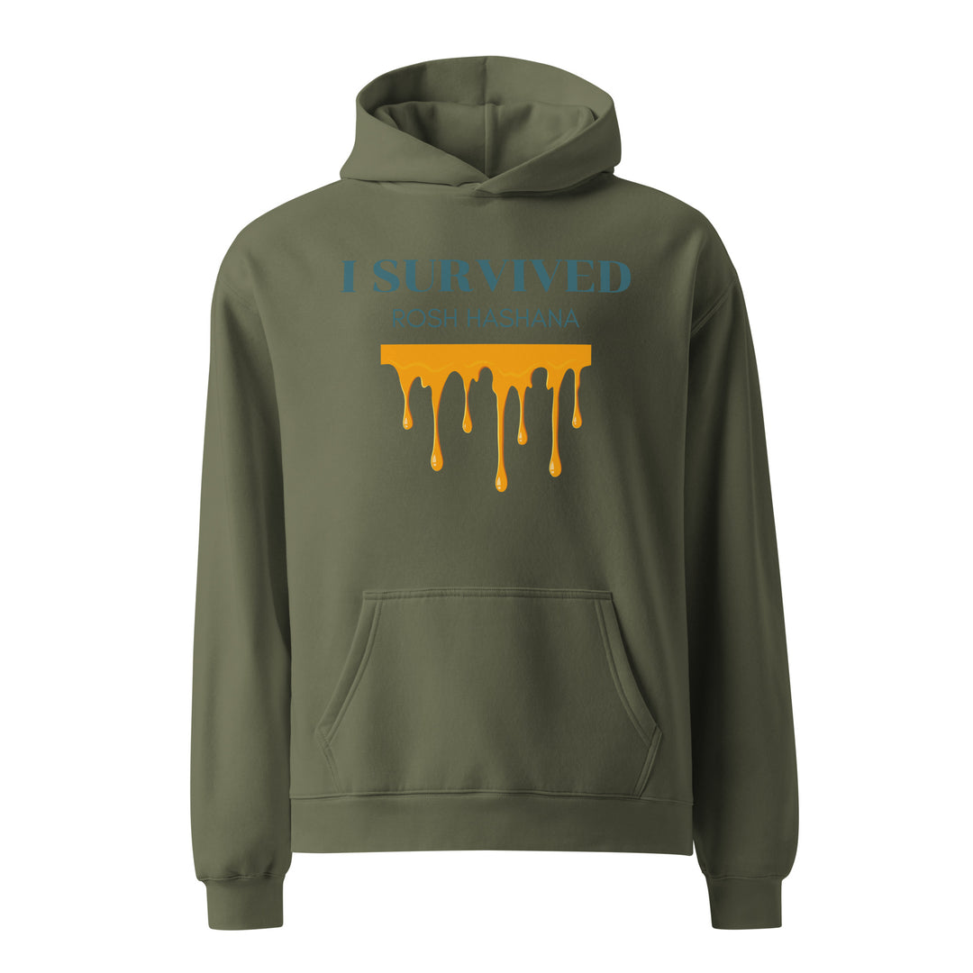 I Survived Rosh HaShana Jewish pride hoodie in Cypress - flat lay