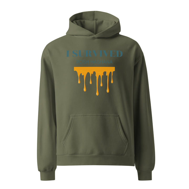 I Survived Rosh HaShana Jewish pride hoodie in Cypress - flat lay