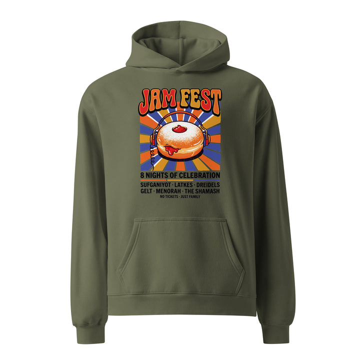 Jam Fest 8 Nights Jewish pride hoodie in Cypress - close-up