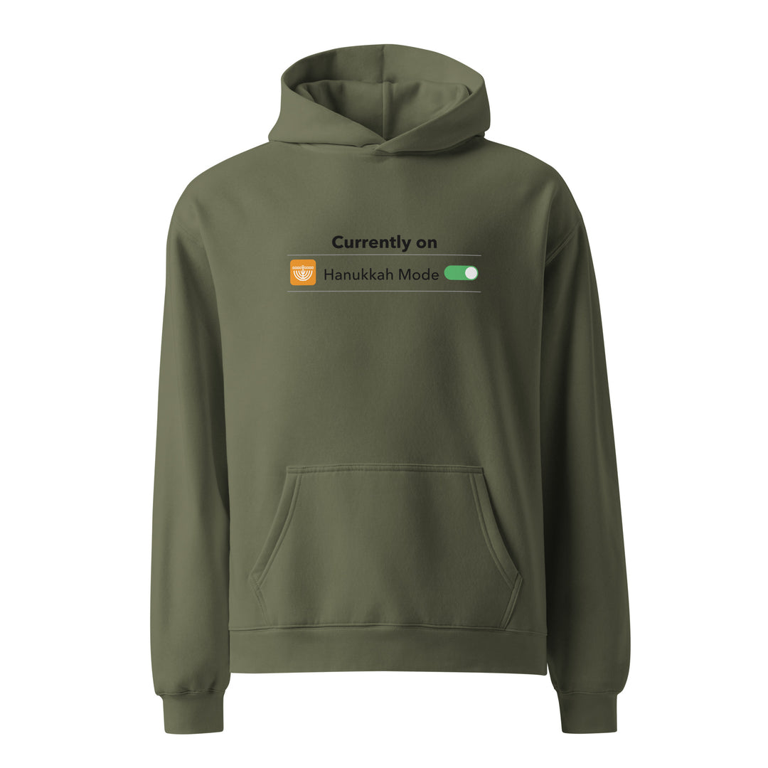 Hanukkah Mode Jewish pride hoodie in Cypress - flat lay