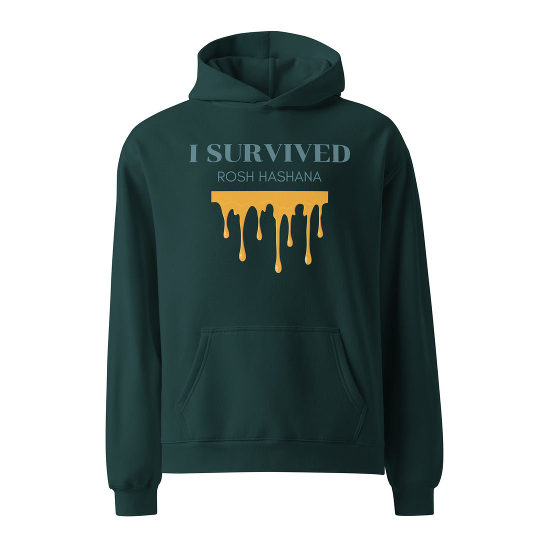 I Survived Rosh HaShana Jewish pride hoodie in Pine Green - detail view