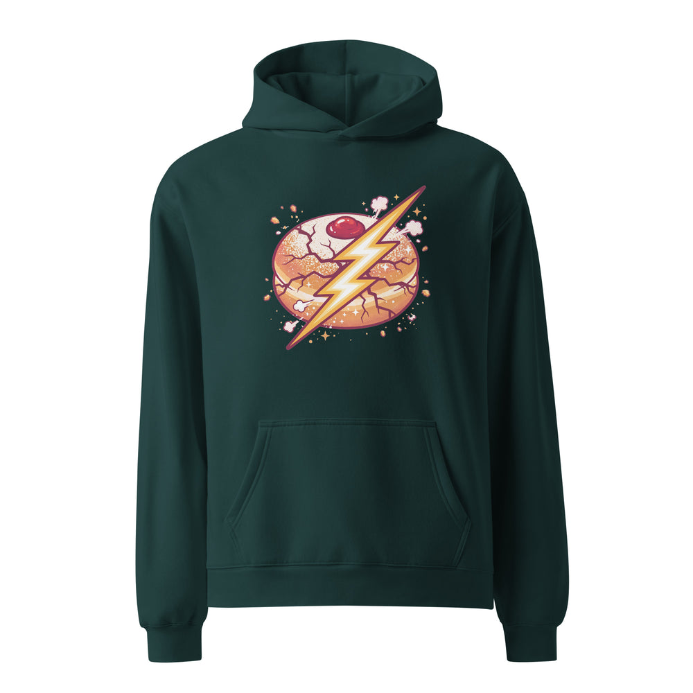 Sufganiyah Lightning Jewish pride hoodie in Pine Green - back view