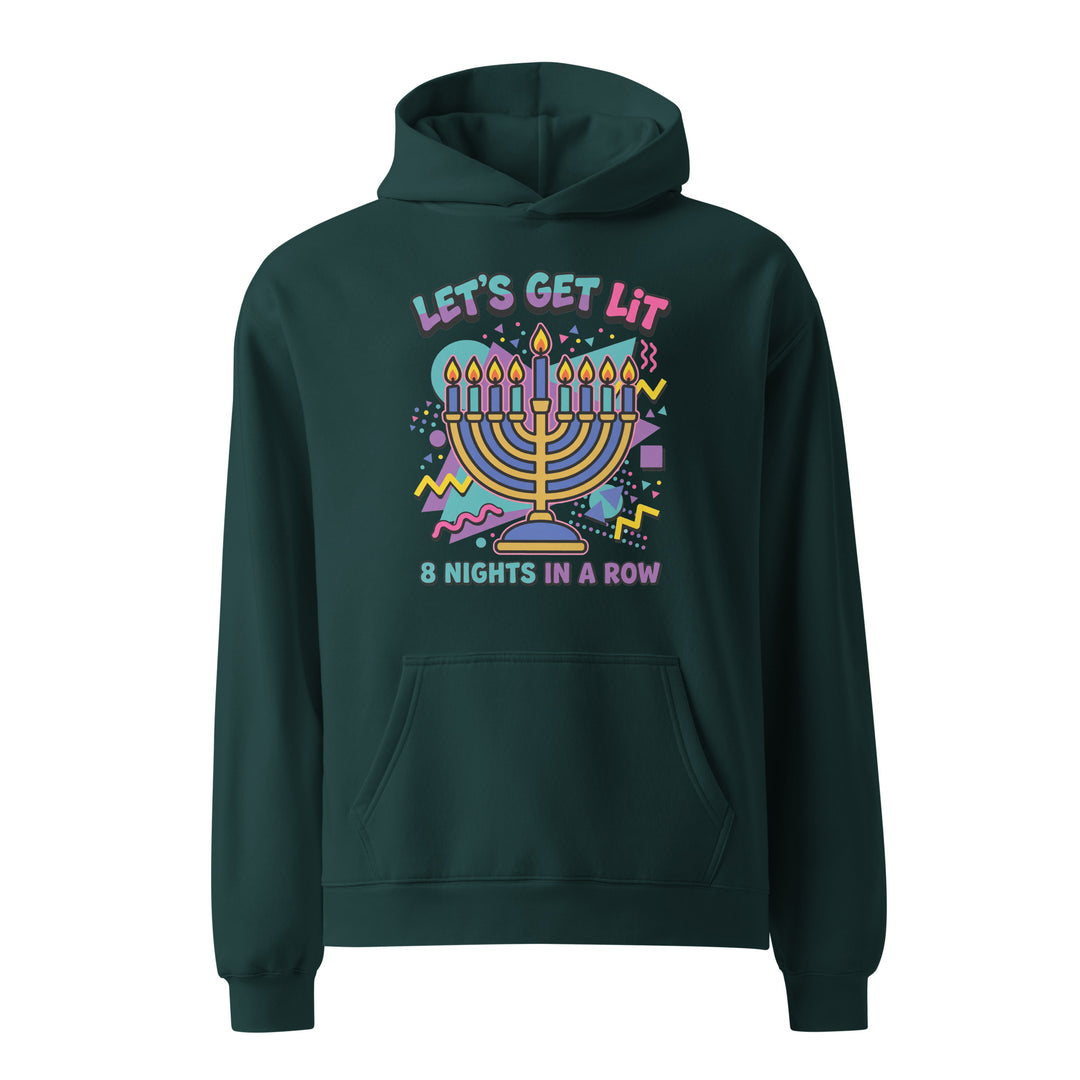 Lets Get Lit 90s Jewish pride hoodie in Pine Green - back view