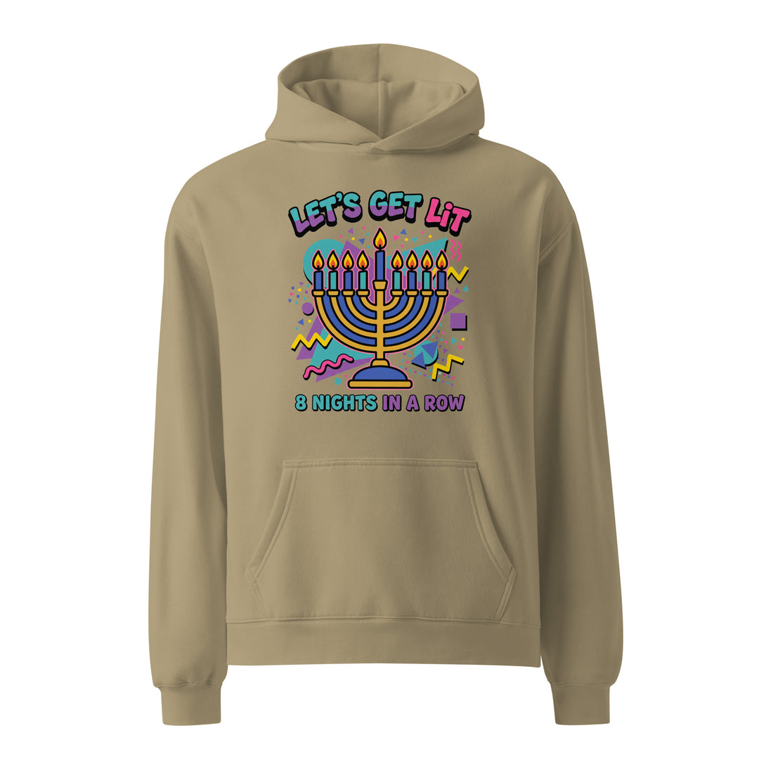 Lets Get Lit 90s Jewish pride hoodie in Sand - side view