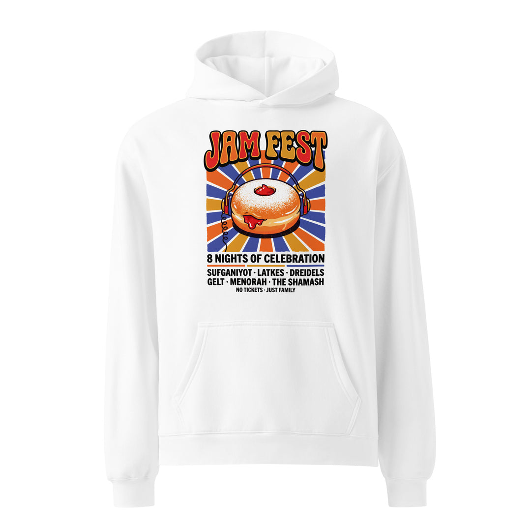 Jam Fest 8 Nights Jewish pride hoodie in White - front view