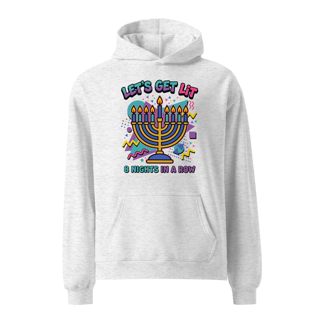 Lets Get Lit 90s Jewish pride hoodie in White Heather - front view