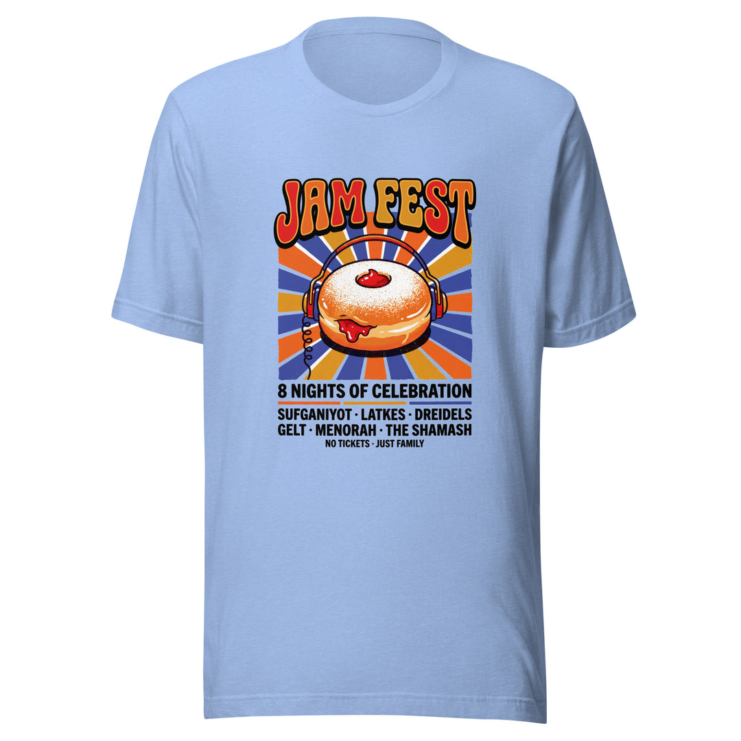 Jam Fest 8 Nights Jewish pride t-shirt in Heather Carolina Blue - flat lay