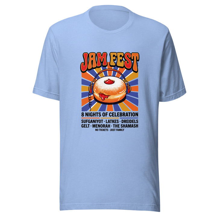 Jam Fest 8 Nights Jewish pride t-shirt in Heather Carolina Blue - flat lay