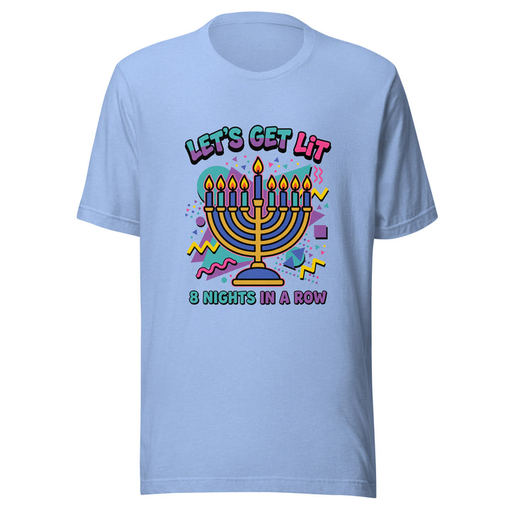 Lets Get Lit 90s Jewish pride t-shirt in Heather Carolina Blue - side view