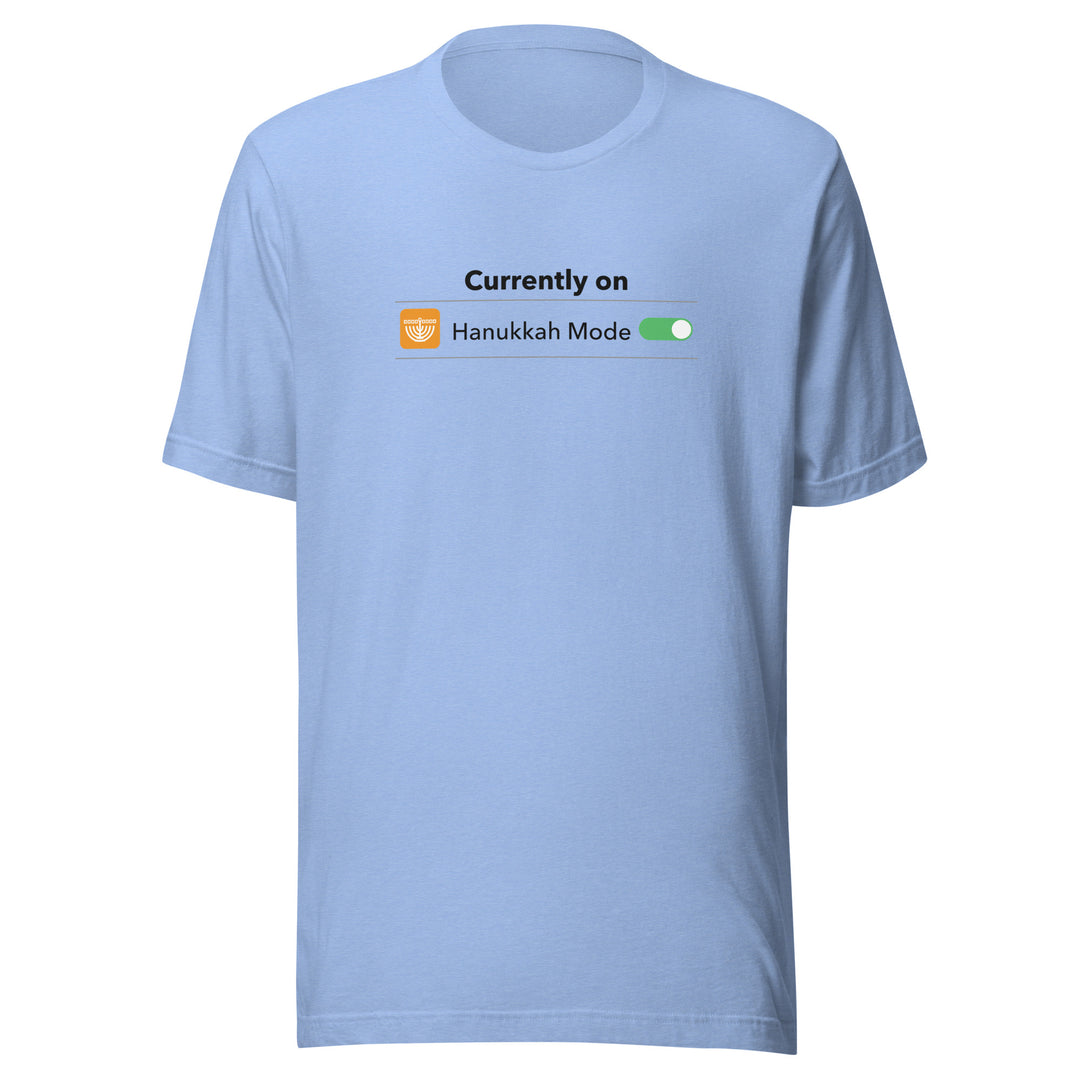 Hanukkah Mode Jewish pride t-shirt in Heather Carolina Blue - detail view