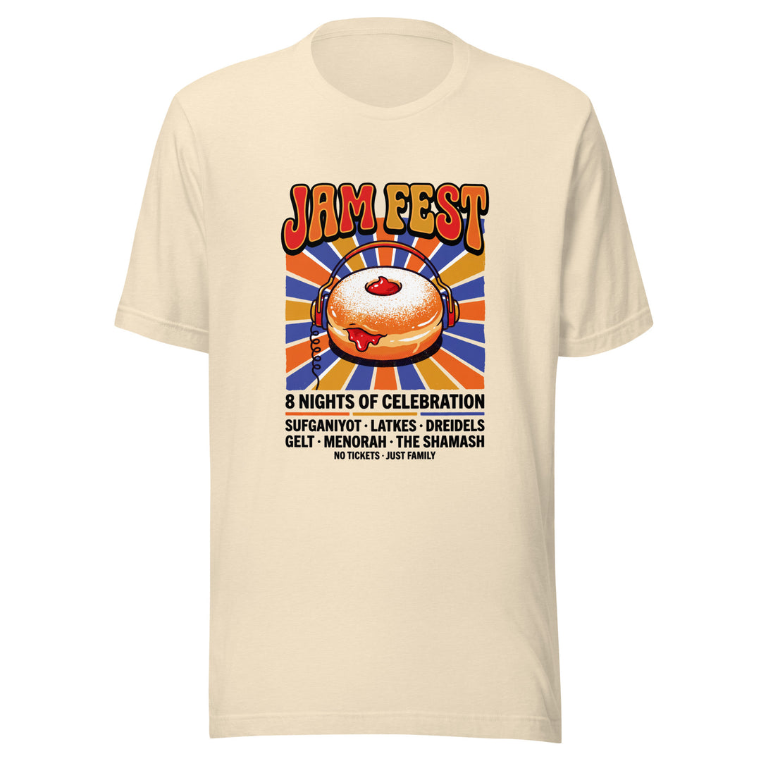 Jam Fest 8 Nights Jewish pride t-shirt in Heather Natural - detail view