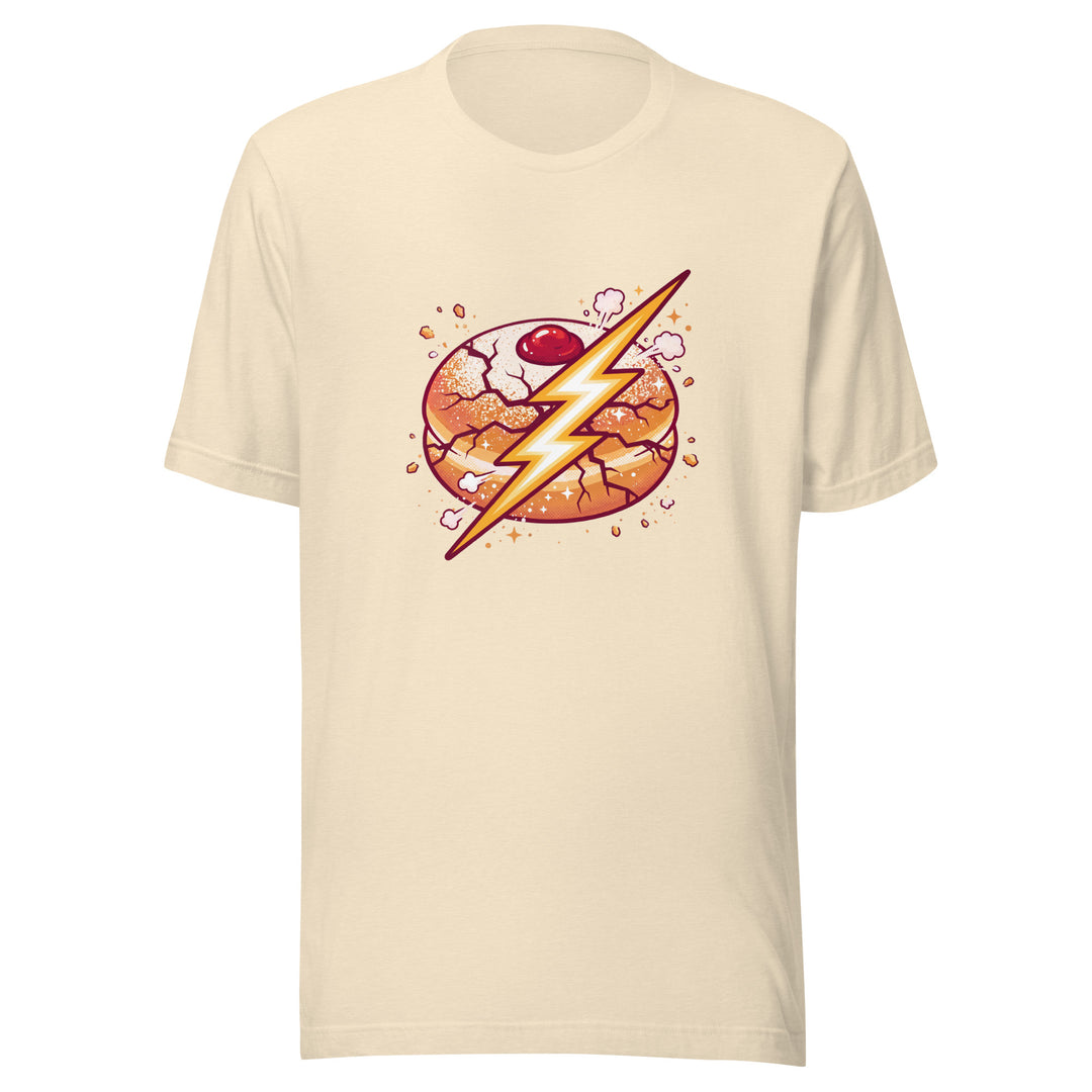Sufganiyah Lightning Jewish pride t-shirt in Heather Natural - back view