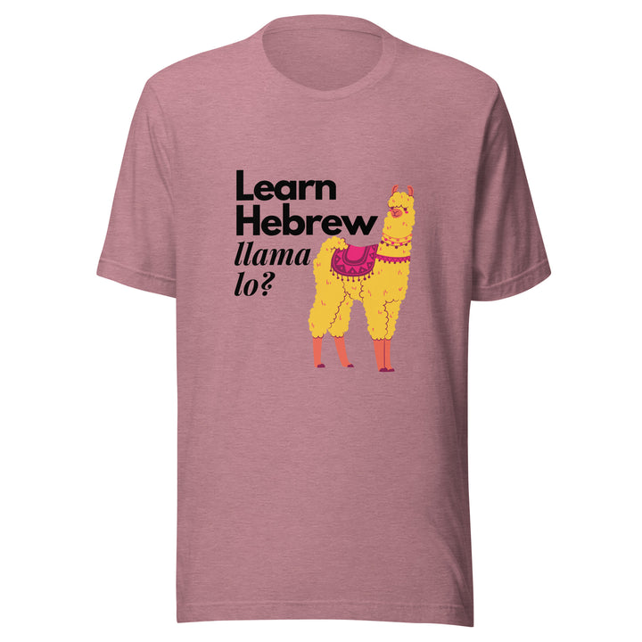 Learn Hebrew Llama Lo? Israel t-shirt in Heather Orchid - close-up