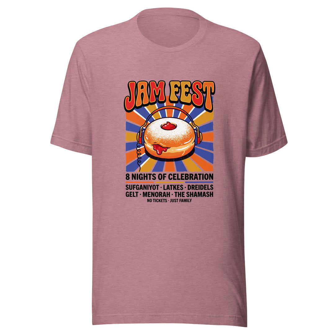 Jam Fest 8 Nights Jewish pride t-shirt in Heather Orchid - front view