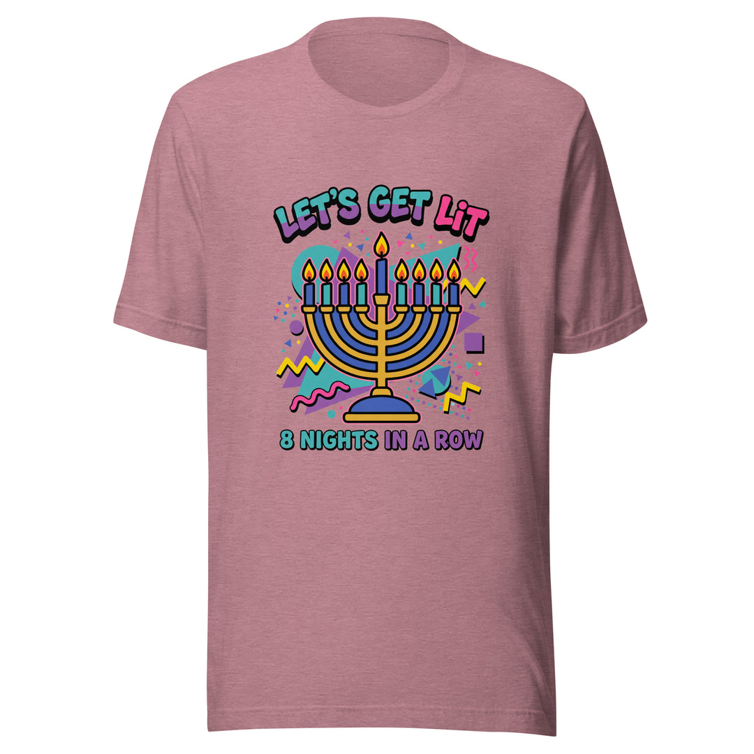 Lets Get Lit 90s Jewish pride t-shirt in Heather Orchid - close-up