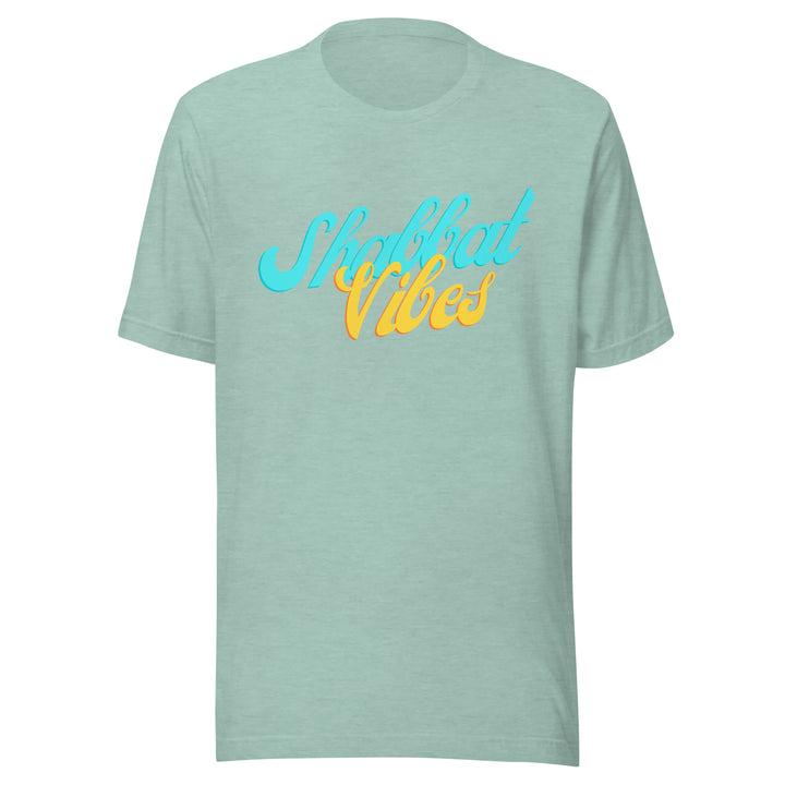 Shabbat Vibes Jewish pride t-shirt in Heather Prism Dusty Blue - close-up