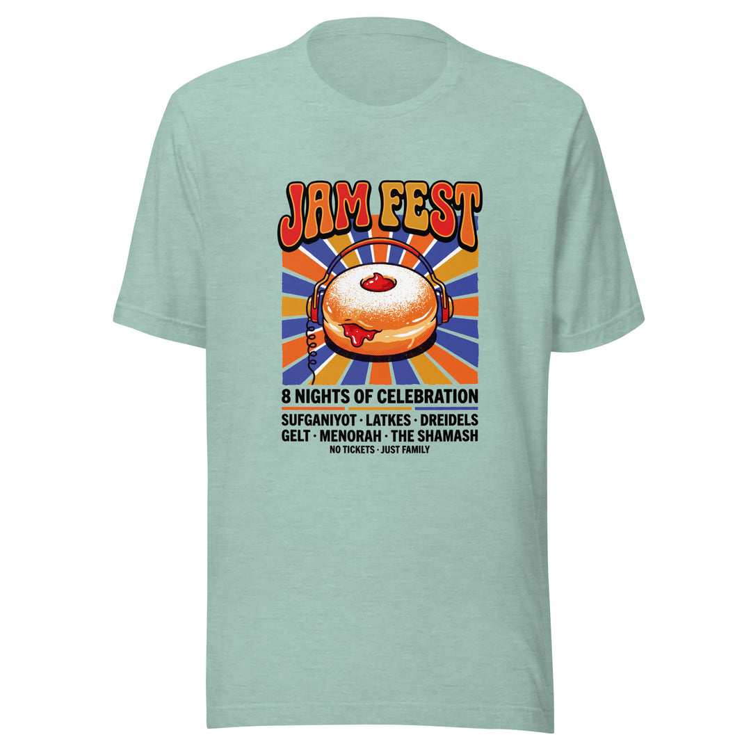 Jam Fest 8 Nights Jewish pride t-shirt in Heather Prism Dusty Blue - close-up