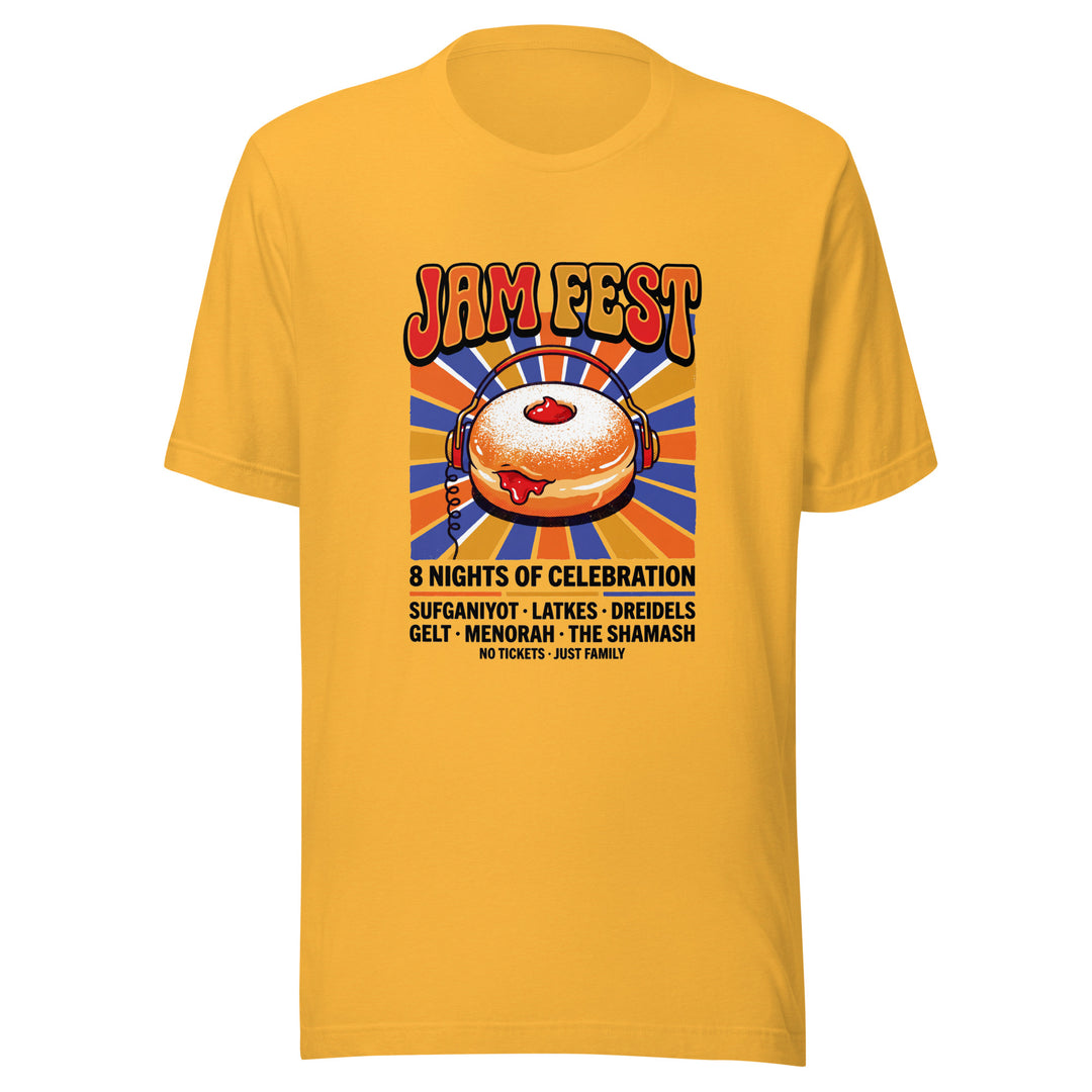 Jam Fest 8 Nights Jewish pride t-shirt in Heather Yellow Gold - detail view