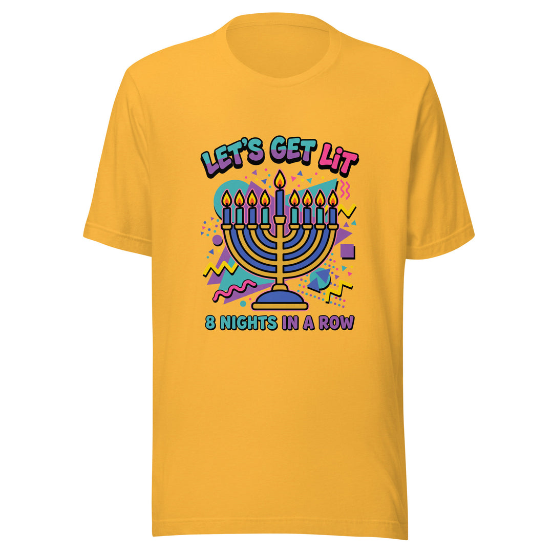 Lets Get Lit 90s Jewish pride t-shirt in Heather Yellow Gold - lifestyle shot