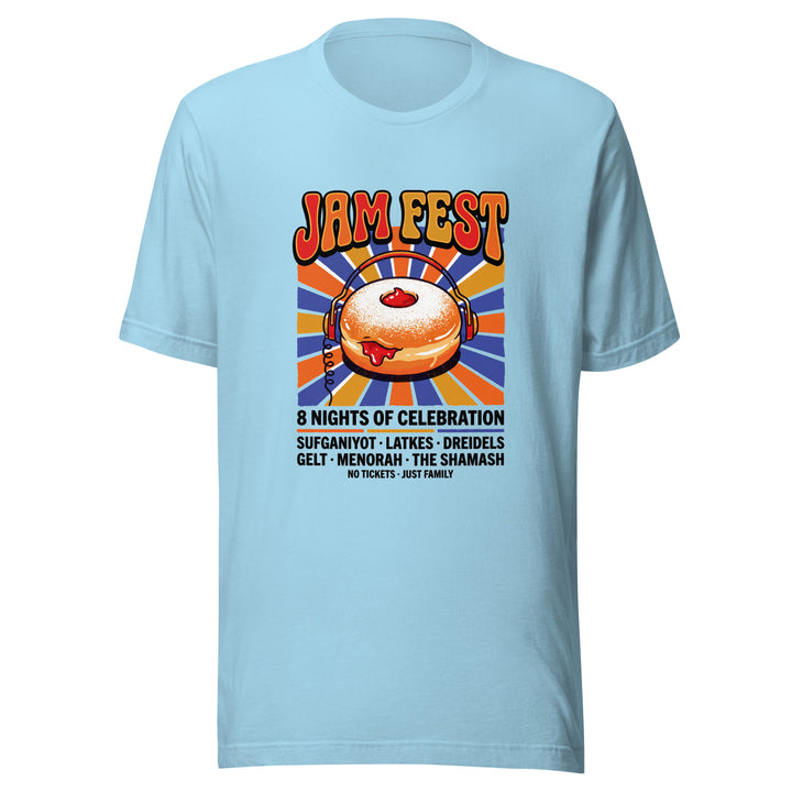 Jam Fest 8 Nights Jewish pride t-shirt in Ocean Blue - folded view