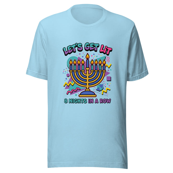 Lets Get Lit 90s Jewish pride t-shirt in Ocean Blue - front view