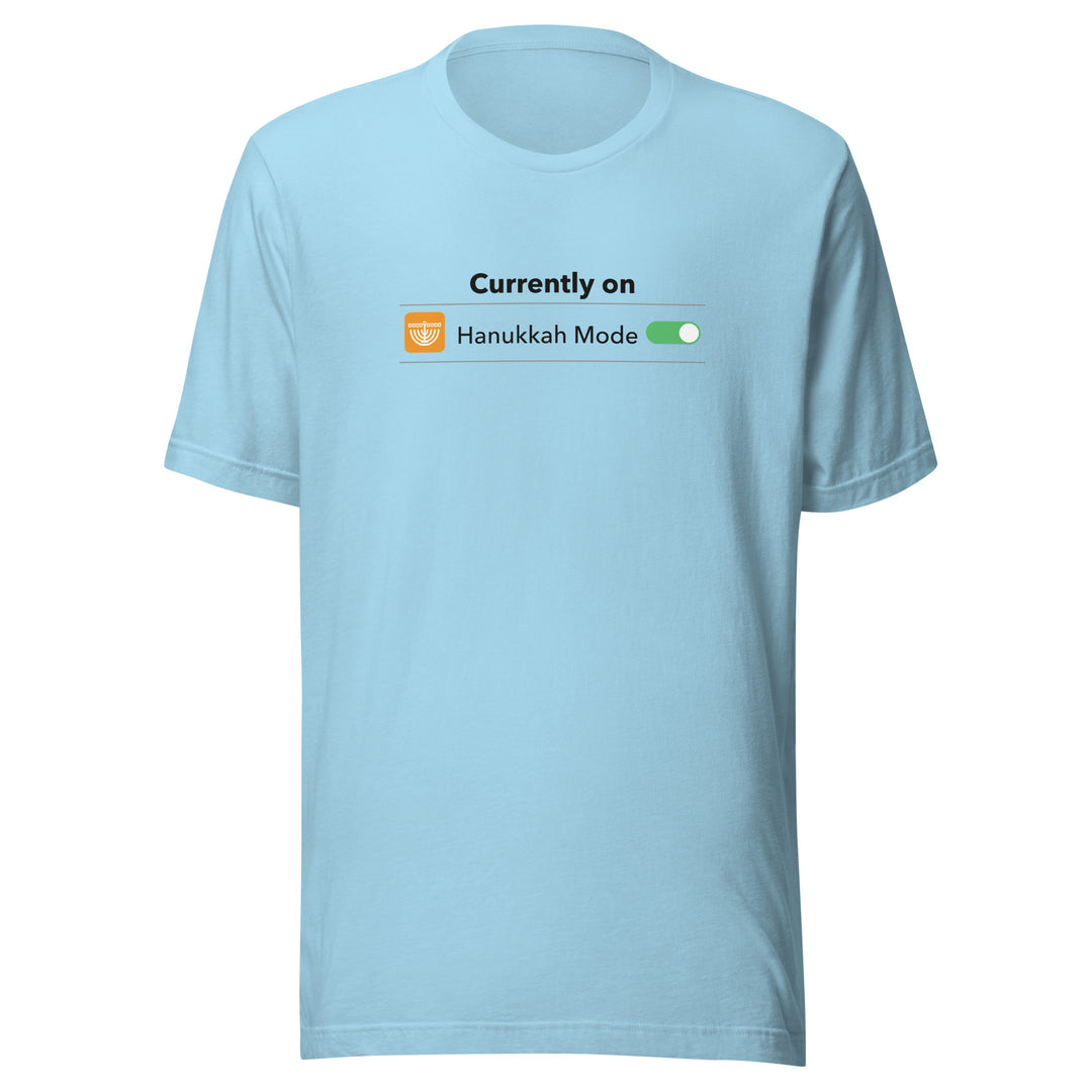 Hanukkah Mode Jewish pride t-shirt in Ocean Blue - lifestyle shot