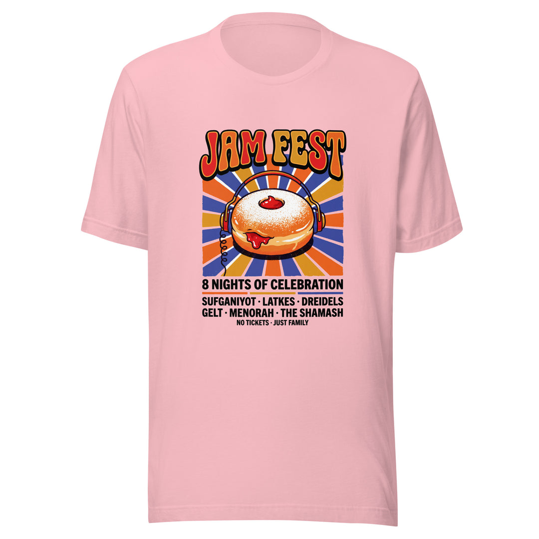 Jam Fest 8 Nights Jewish pride t-shirt in Pink - side view