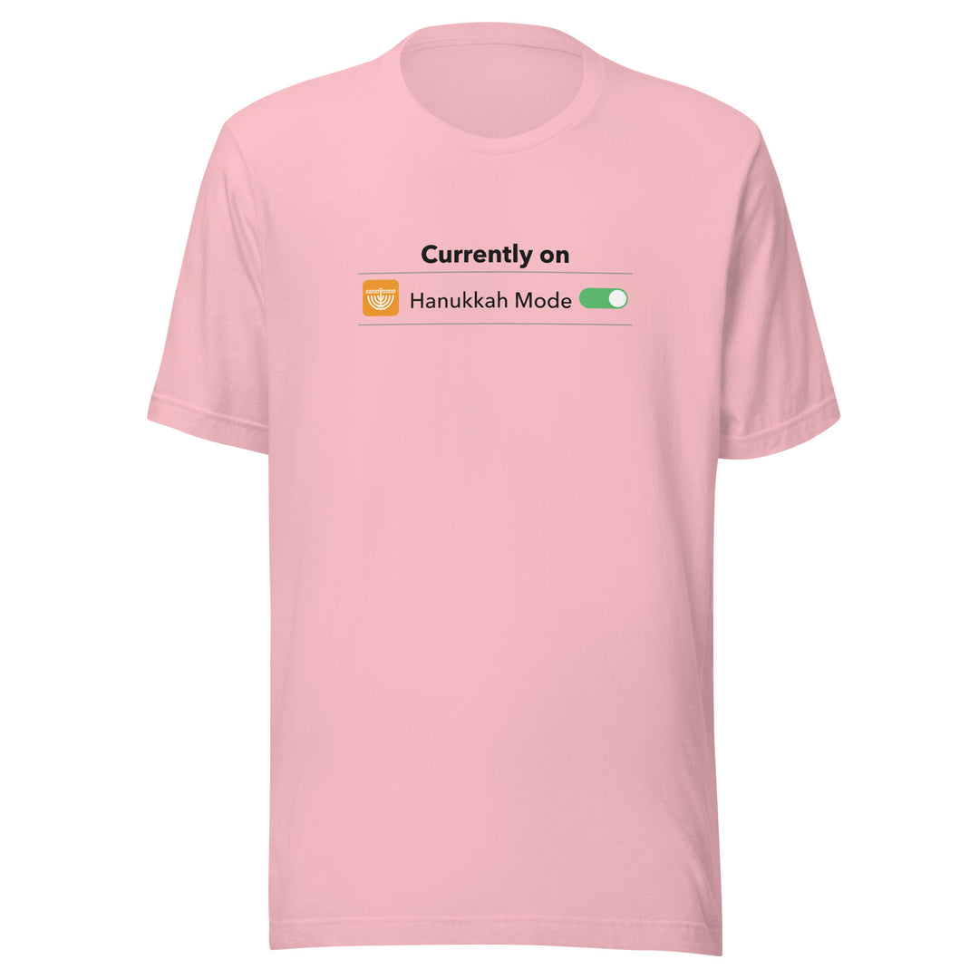 Hanukkah Mode Jewish pride t-shirt in Pink - flat lay