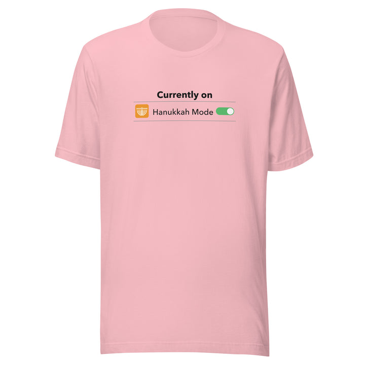 Hanukkah Mode Jewish pride t-shirt in Pink - flat lay