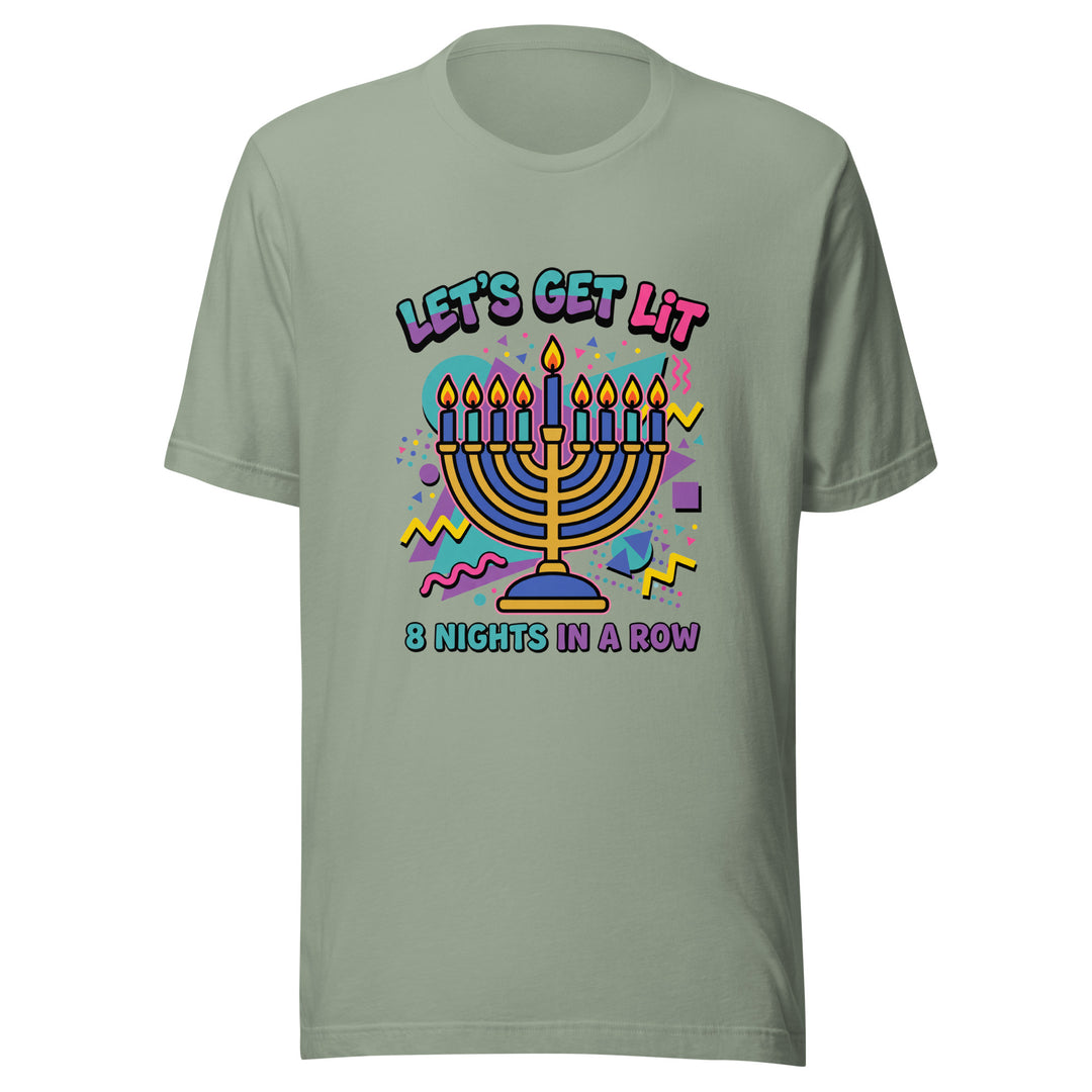 Lets Get Lit 90s Jewish pride t-shirt in Sage - flat lay