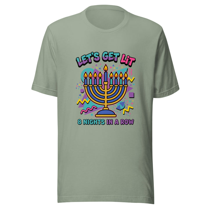 Lets Get Lit 90s Jewish pride t-shirt in Sage - flat lay