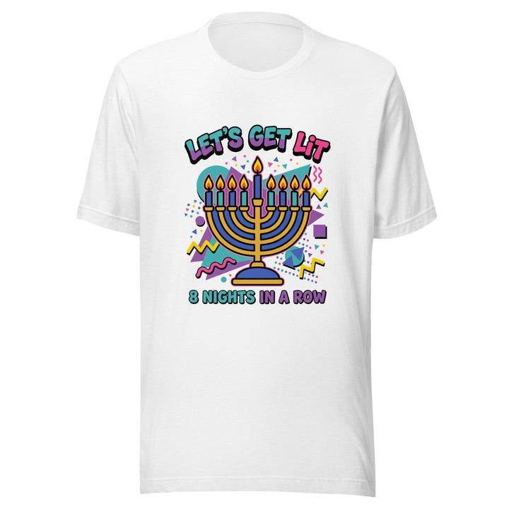 Lets Get Lit 90s Jewish pride t-shirt in Solid White Blend - flat lay