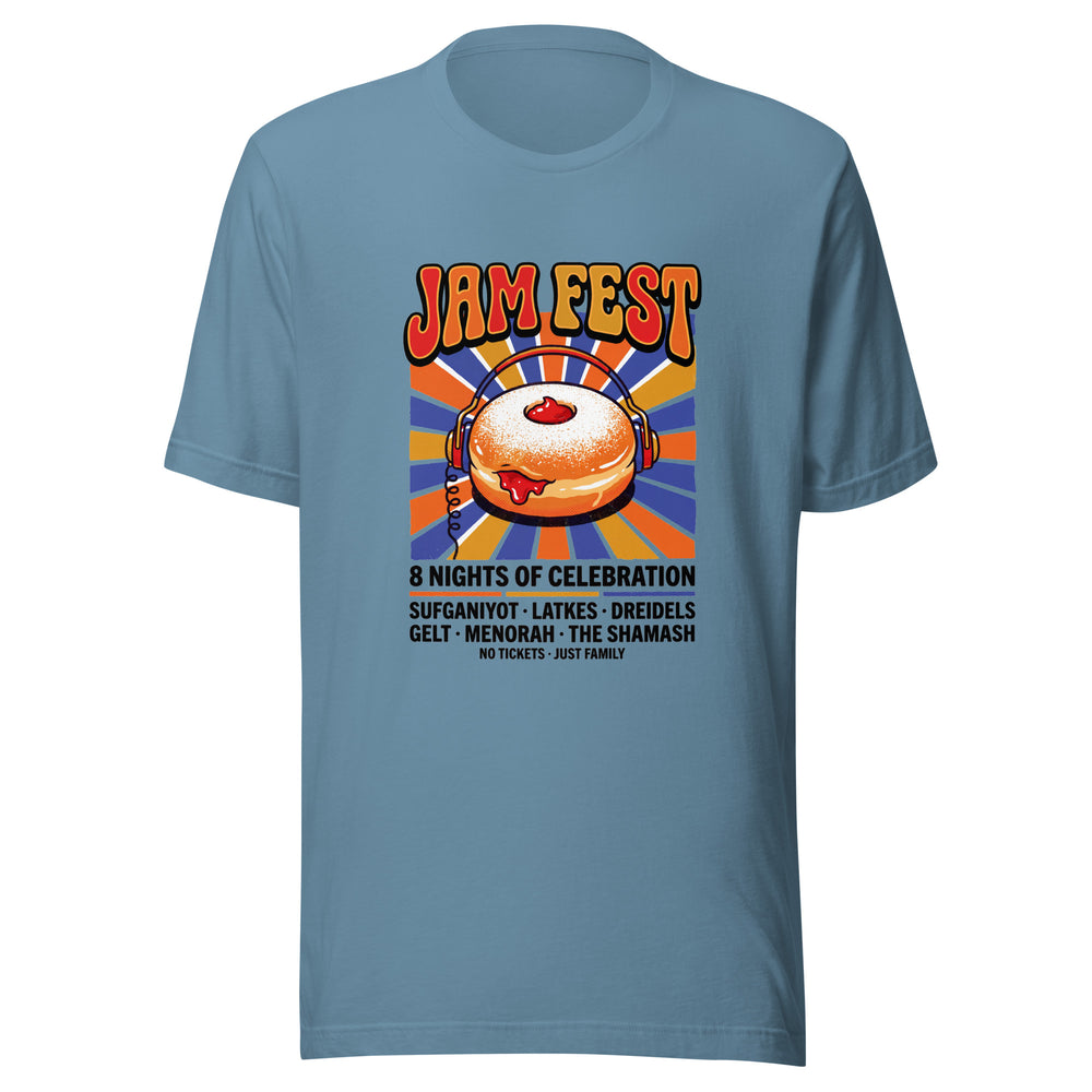 Jam Fest 8 Nights Jewish pride t-shirt in Steel Blue - back view