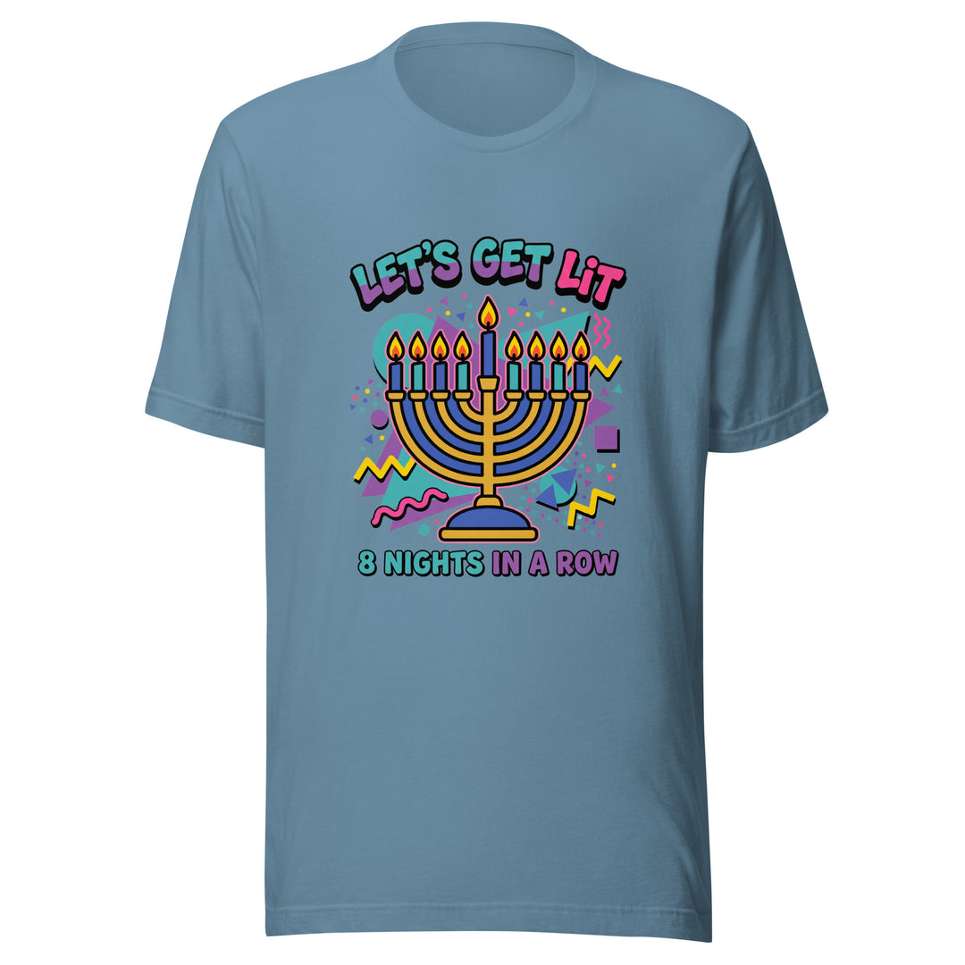 Lets Get Lit 90s Jewish pride t-shirt in Steel Blue - detail view