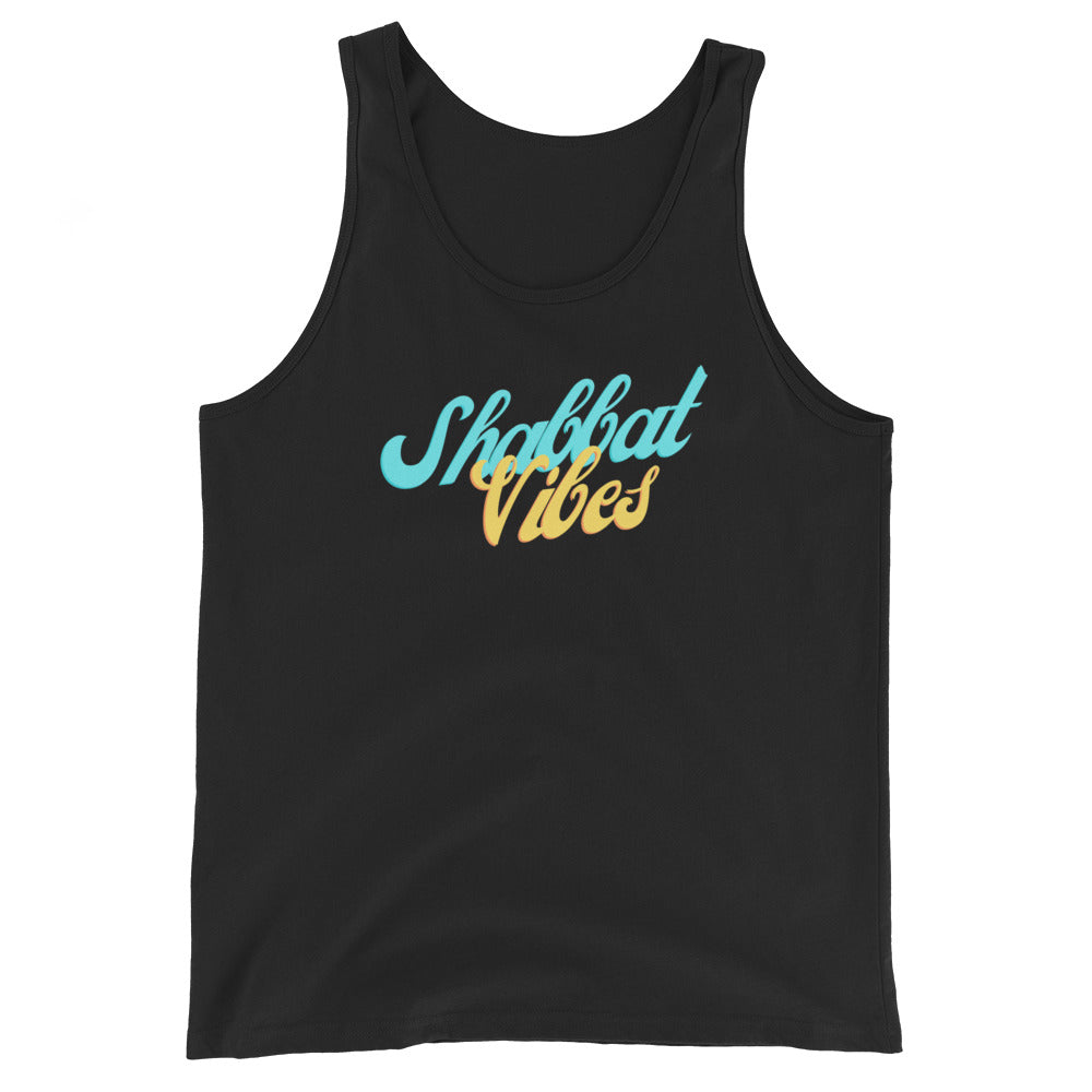 Shabbat Vibes Jewish pride men's tank top in Black - front view