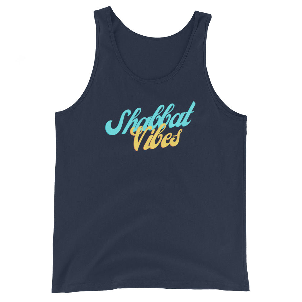 Shabbat Vibes Jewish pride men's tank top in Navy - back view