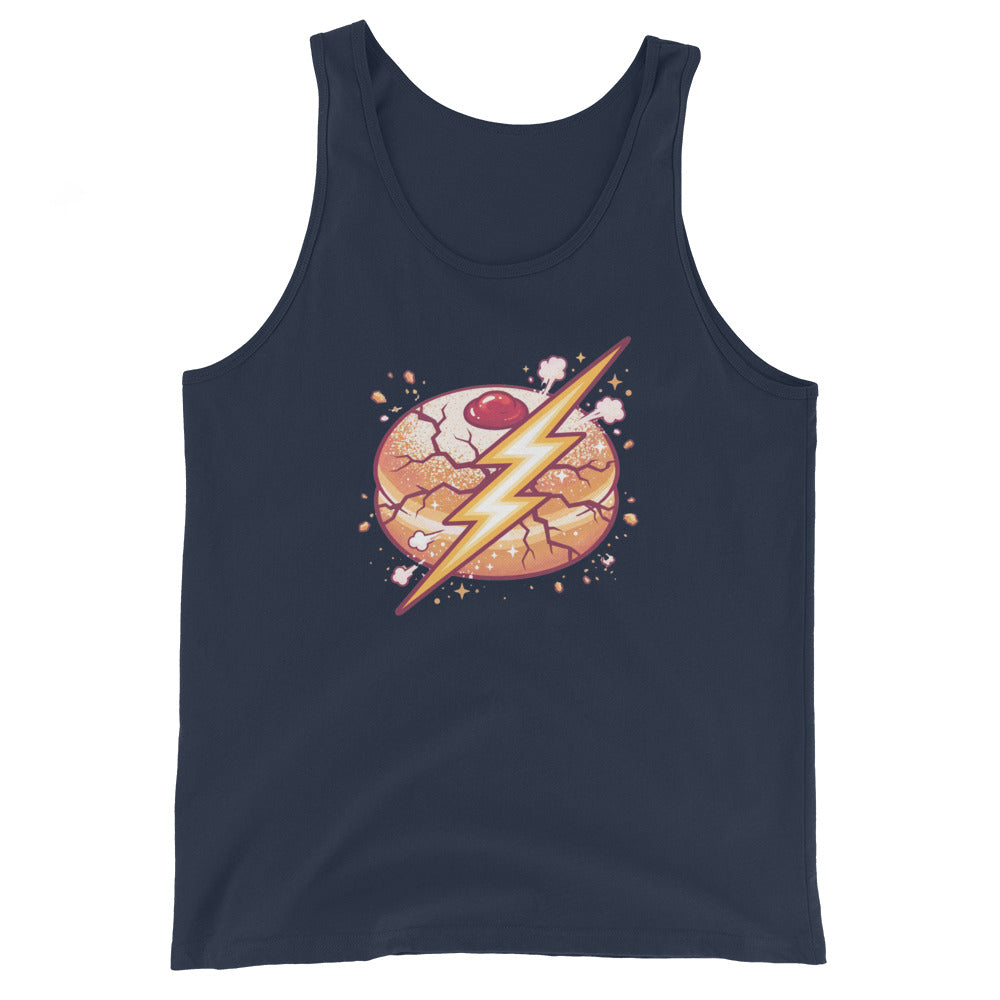 Sufganiyah Lightning Jewish pride men's tank top in Navy - back view