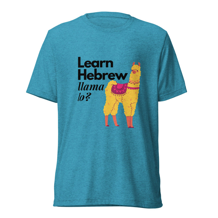 Learn Hebrew Llama Lo? Israel t-shirt in Aqua Triblend - side view