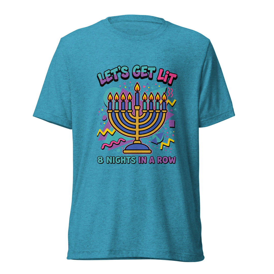 Lets Get Lit 90s Jewish pride t-shirt in Aqua Triblend - side view