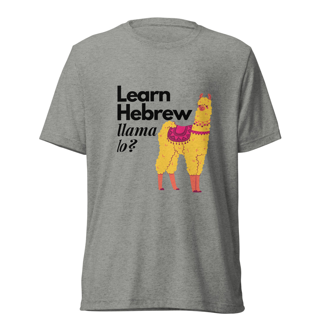 Learn Hebrew Llama Lo? Israel t-shirt in Athletic Grey Triblend - detail view