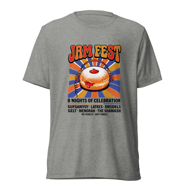 Jam Fest 8 Nights Jewish pride t-shirt in Athletic Grey Triblend - detail view
