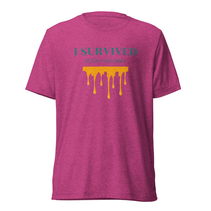 I Survived Rosh HaShana Jewish pride t-shirt in Berry Triblend - close-up