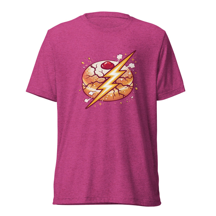 Sufganiyah Lightning Jewish pride t-shirt in Berry Triblend - detail view