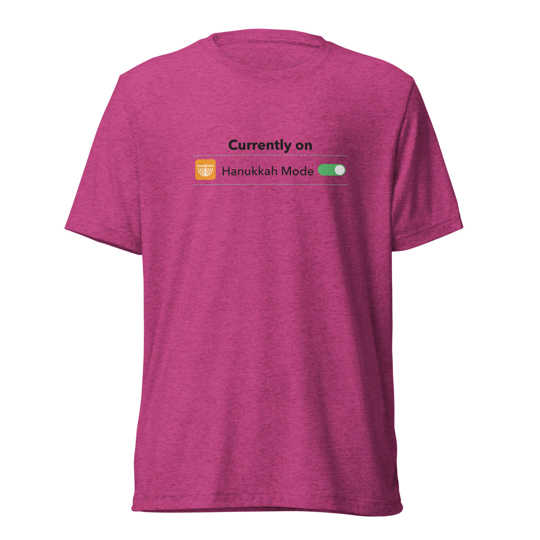 Hanukkah Mode Jewish pride t-shirt in Berry Triblend - detail view