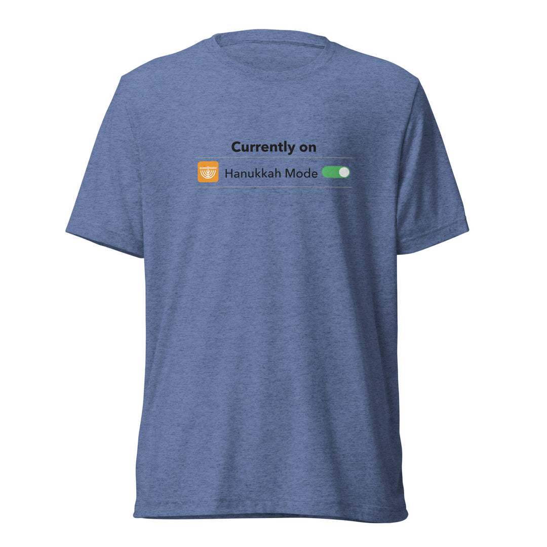 Hanukkah Mode Jewish pride t-shirt in Blue Triblend - flat lay