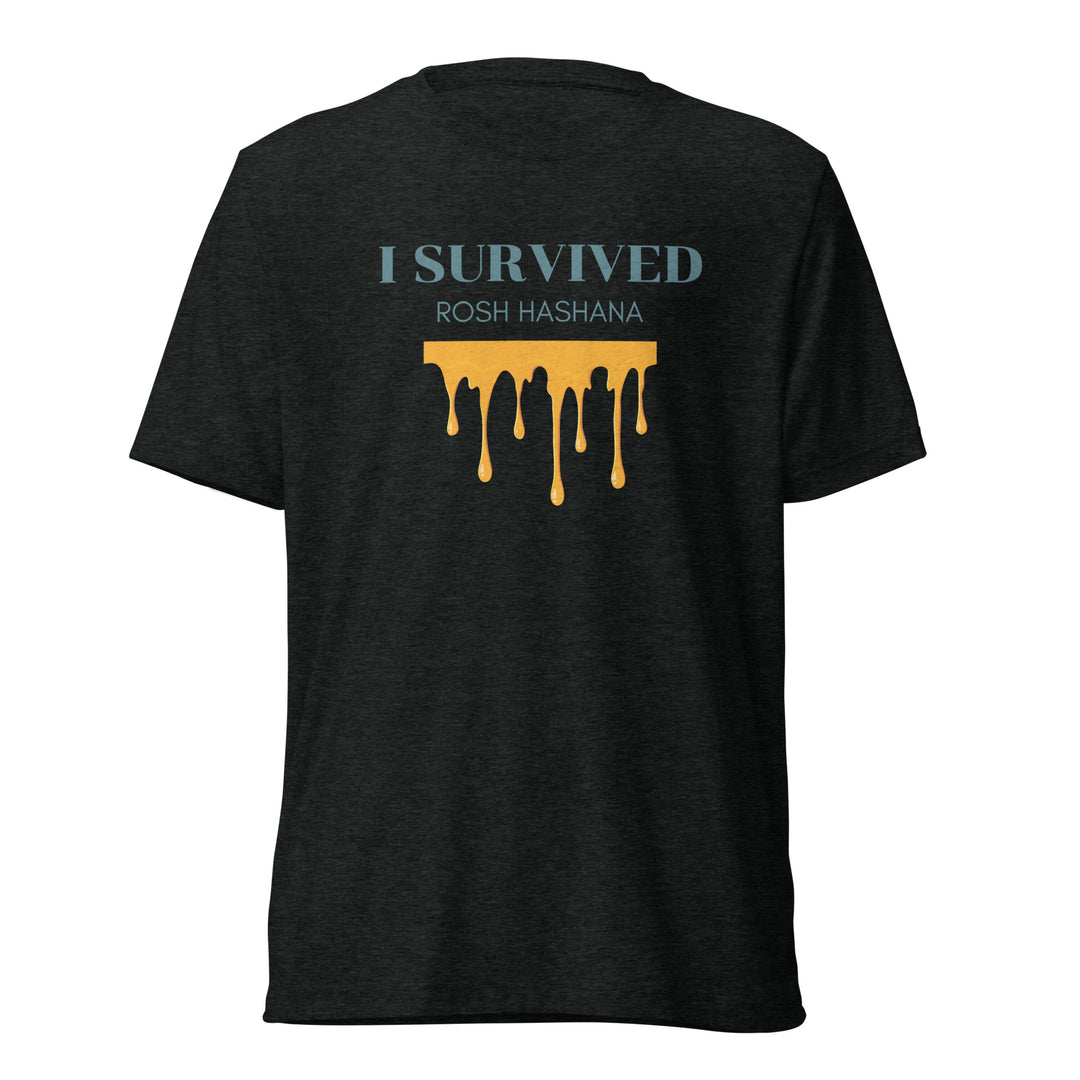 I Survived Rosh HaShana Jewish pride t-shirt in Charcoal-Black Triblend - back view